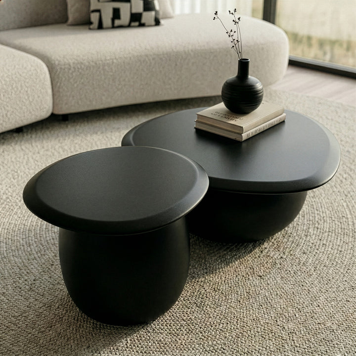 Kalvin - Modern Black Concrete Nesting Coffee Table Set