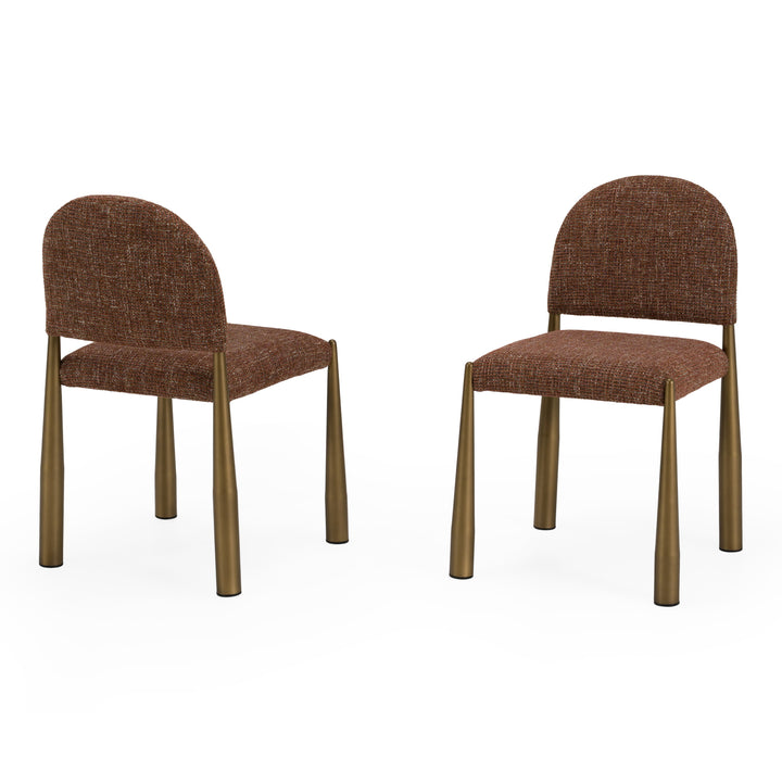 Zagros - Modern Brick Red Fabric + Antique Brass Dining Chair (Set of 2)