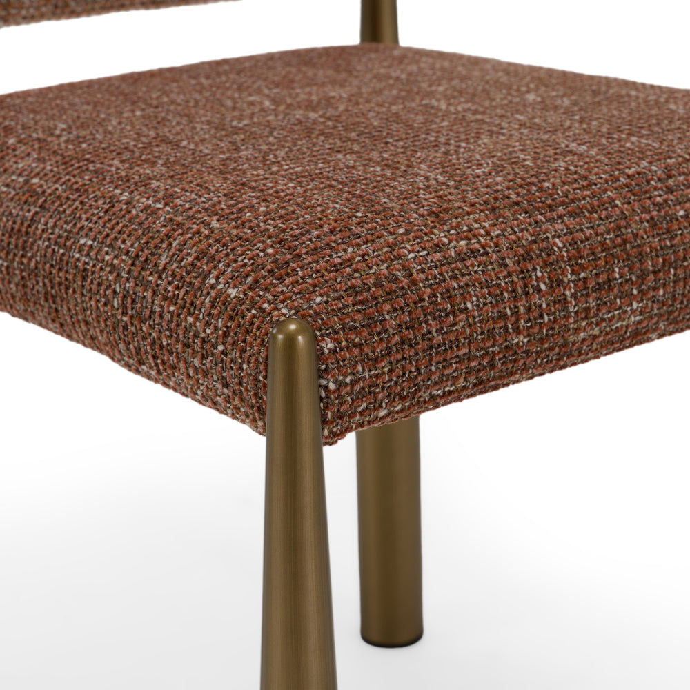 Zagros - Modern Brick Red Fabric + Antique Brass Dining Chair (Set of 2)