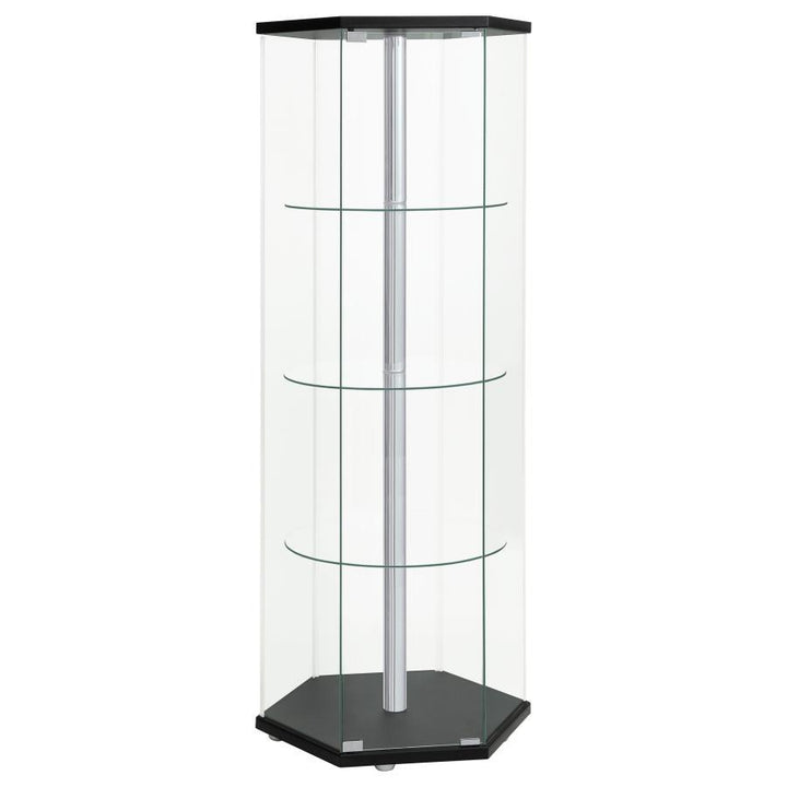 Zahavah - 4 - Shelf Hexagonal Clear Glass Curio Cabinet - Black Curio Cabinet modern furniture Contempo Furniture