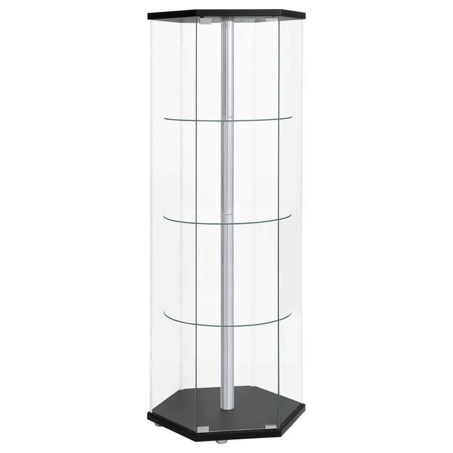 Zahavah - 4 - Shelf Hexagonal Clear Glass Curio Cabinet - Black Curio Cabinet modern furniture Contempo Furniture