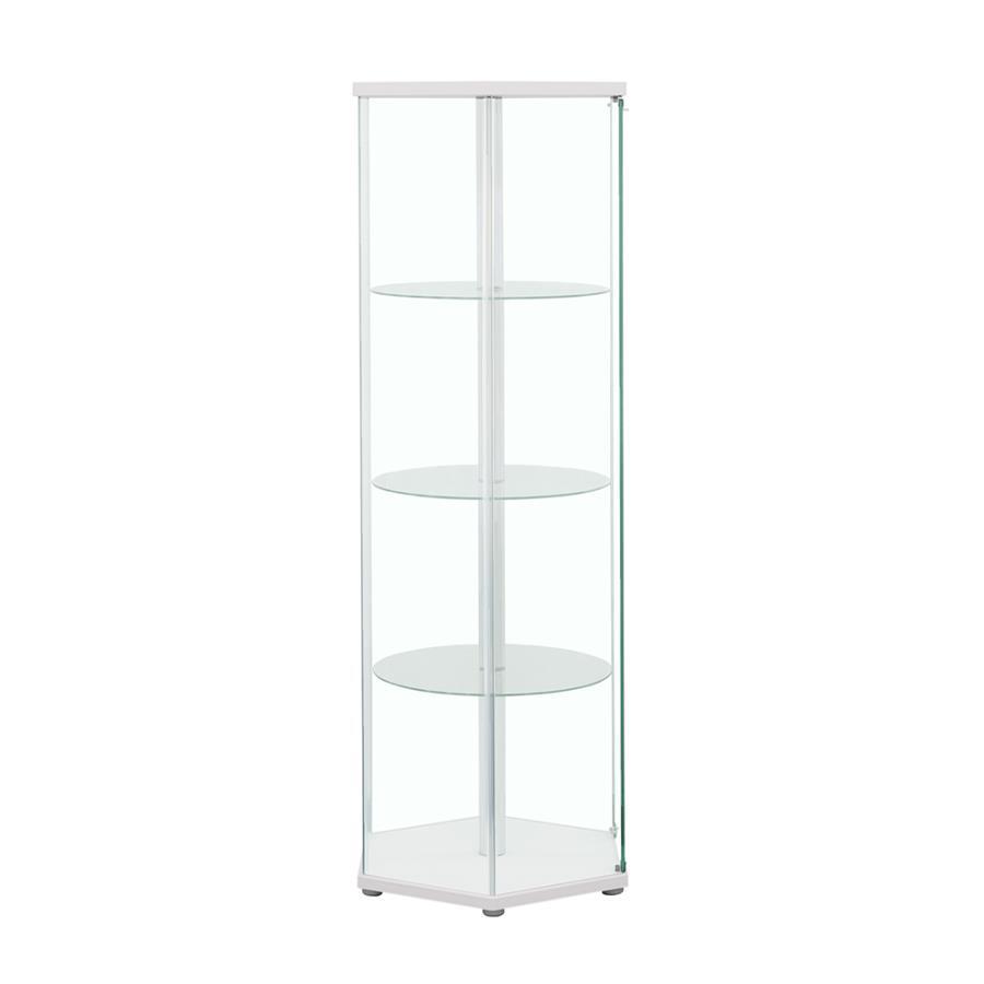 Zahavah - 4 - Shelf Hexagonal Clear Glass Curio Cabinet - White Curio Cabinet modern furniture Contempo Furniture