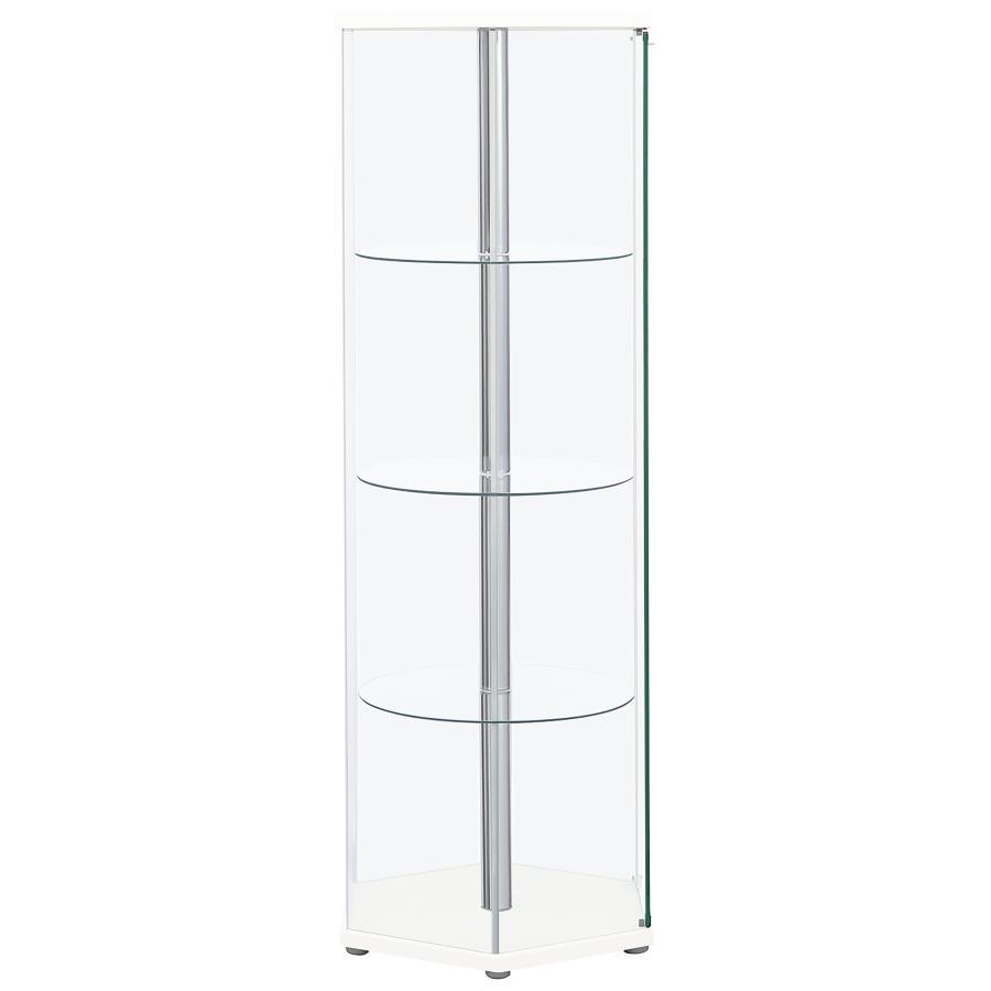 Zahavah - 4 - Shelf Hexagonal Clear Glass Curio Cabinet - White Curio Cabinet modern furniture Contempo Furniture