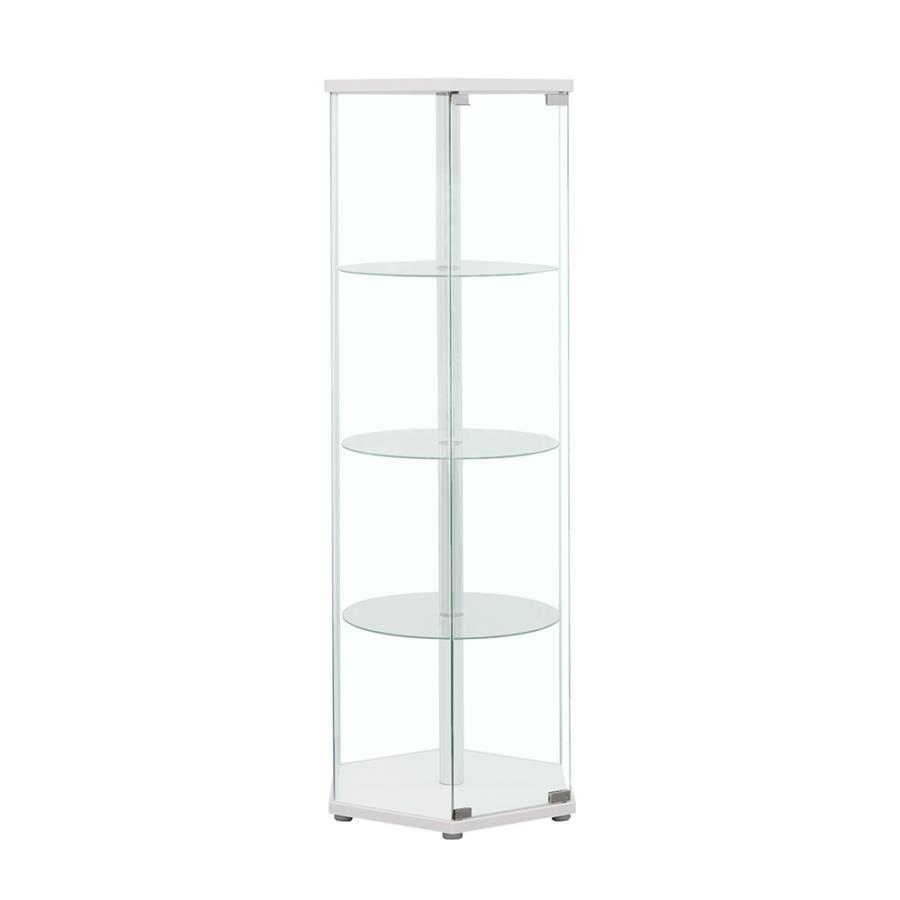 Zahavah - 4 - Shelf Hexagonal Clear Glass Curio Cabinet - White Curio Cabinet modern furniture Contempo Furniture