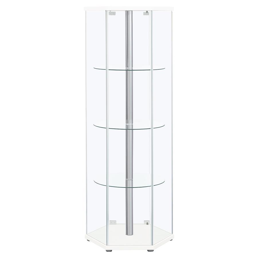 Zahavah - 4 - Shelf Hexagonal Clear Glass Curio Cabinet - White Curio Cabinet modern furniture Contempo Furniture