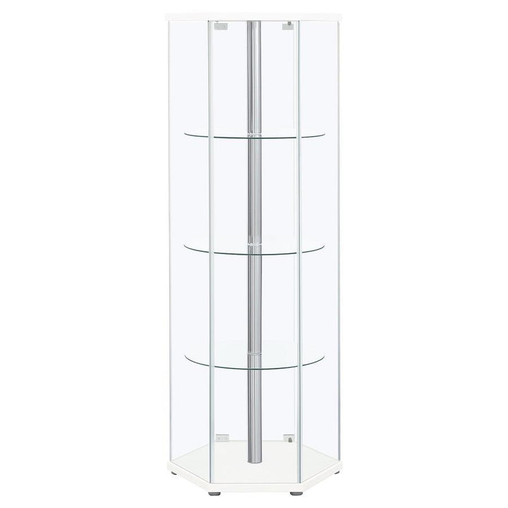 Zahavah - 4 - Shelf Hexagonal Clear Glass Curio Cabinet - White Curio Cabinet modern furniture Contempo Furniture