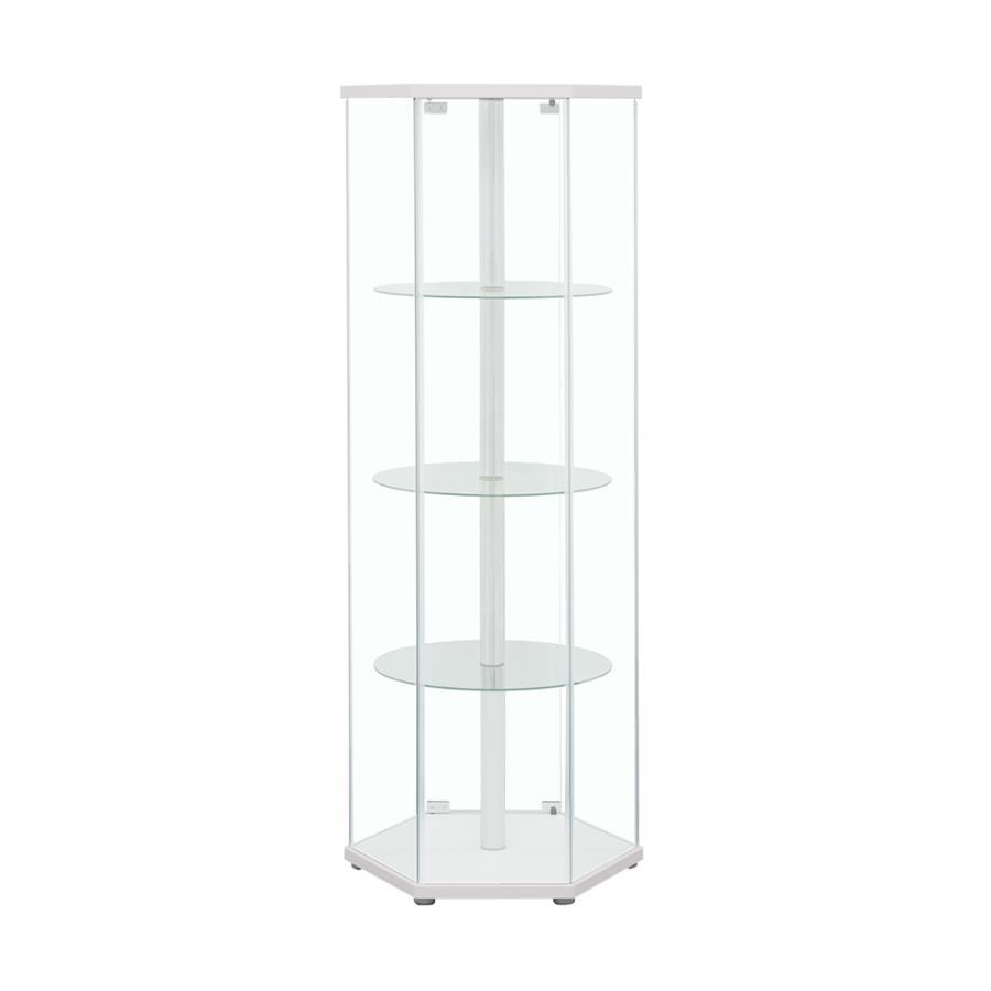 Zahavah - 4 - Shelf Hexagonal Clear Glass Curio Cabinet - White Curio Cabinet modern furniture Contempo Furniture