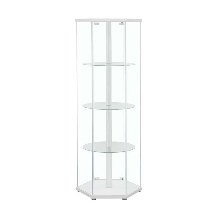Zahavah - 4 - Shelf Hexagonal Clear Glass Curio Cabinet - White Curio Cabinet modern furniture Contempo Furniture