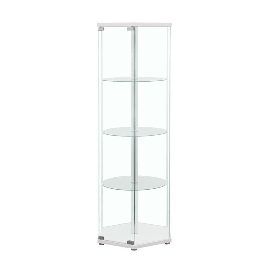 Zahavah - 4 - Shelf Hexagonal Clear Glass Curio Cabinet - White Curio Cabinet modern furniture Contempo Furniture