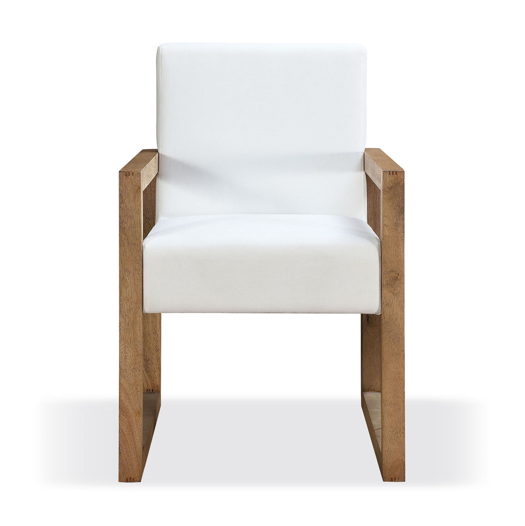 Modus Furniture Jvlh64 One Modern Coastal Sled Leg Upholstered Dining Arm Chair In White Pearl And Bisque