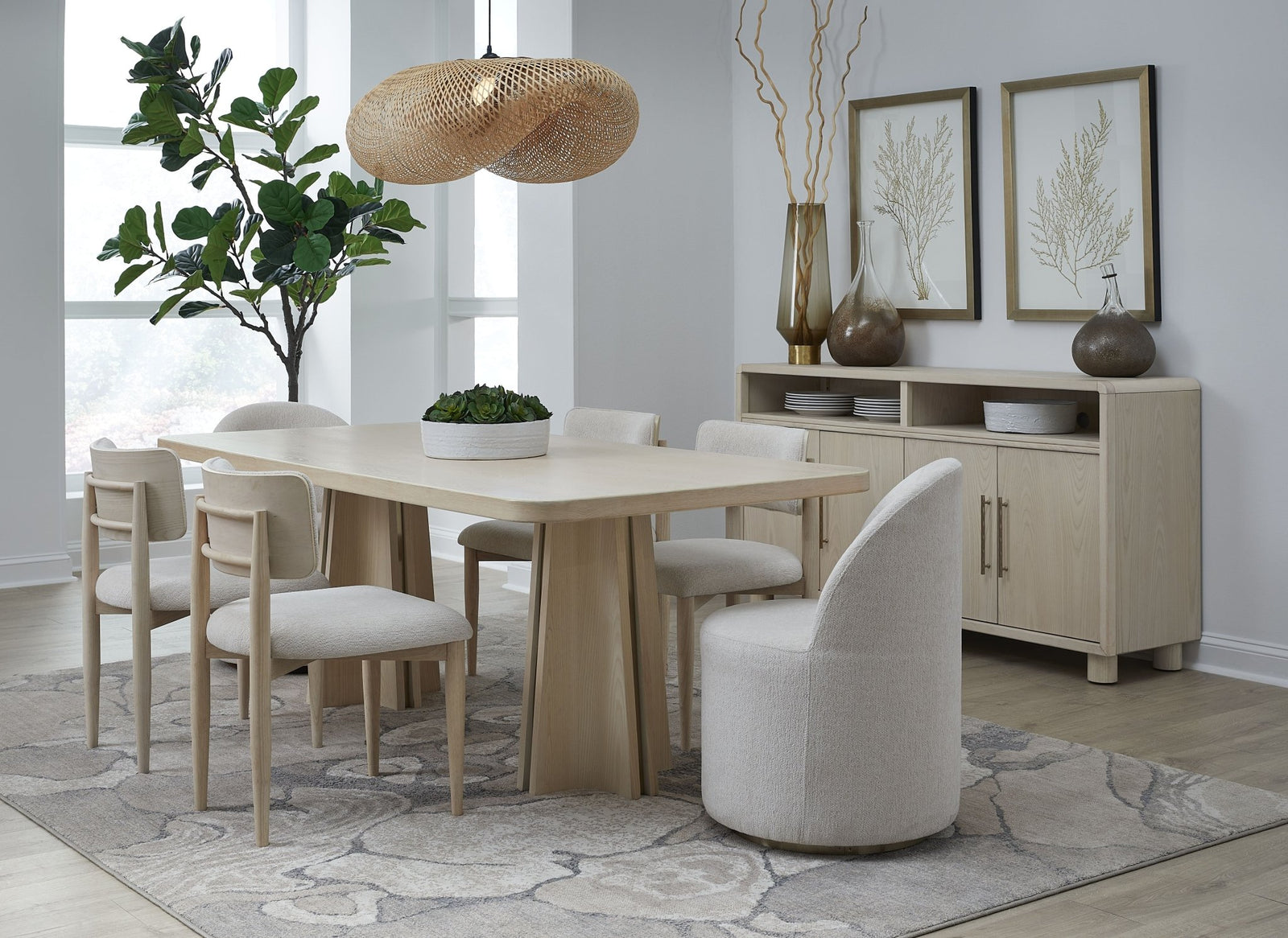 Zinnia Ash Wood Double Pedestal Dining Table in White Sand Table modern furniture Contempo Furniture
