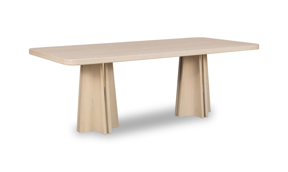 Zinnia Ash Wood Double Pedestal Dining Table in White Sand