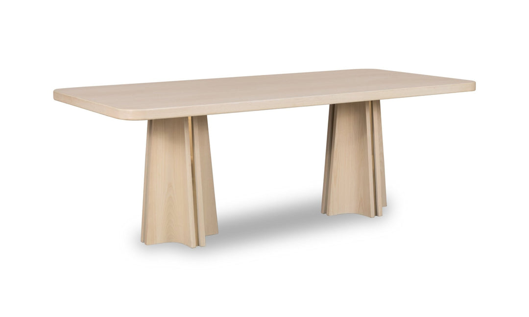 Zinnia Ash Wood Double Pedestal Dining Table in White Sand Table modern furniture Contempo Furniture