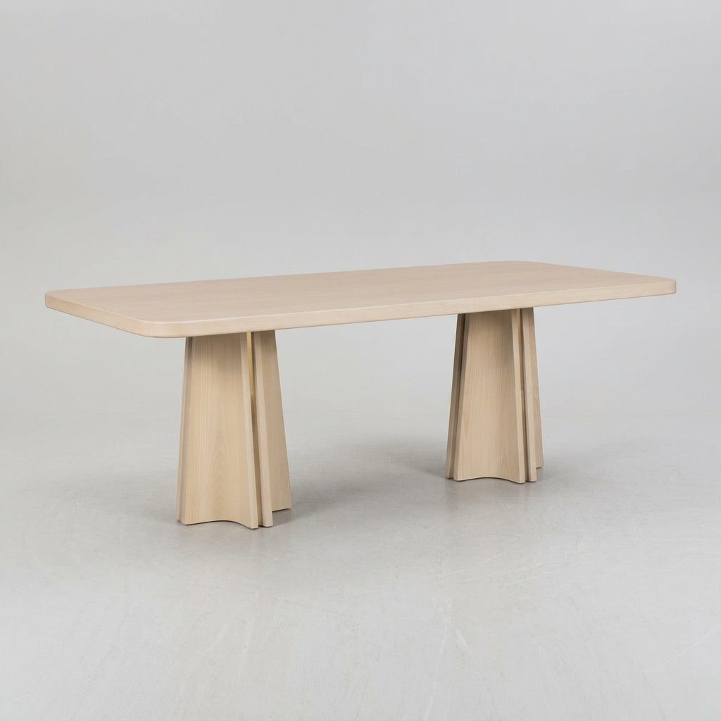 Zinnia Ash Wood Double Pedestal Dining Table in White Sand