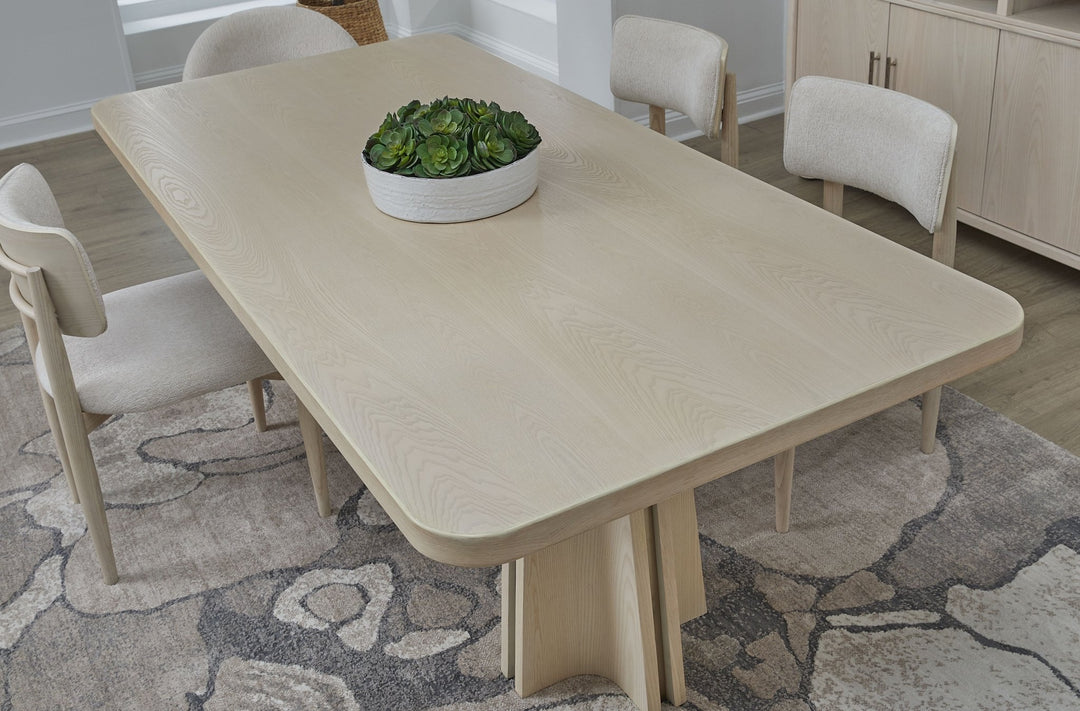 Zinnia Ash Wood Double Pedestal Dining Table in White Sand Table modern furniture Contempo Furniture