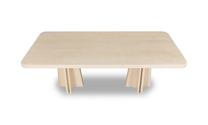 Zinnia Ash Wood Double Pedestal Dining Table in White Sand Table modern furniture Contempo Furniture