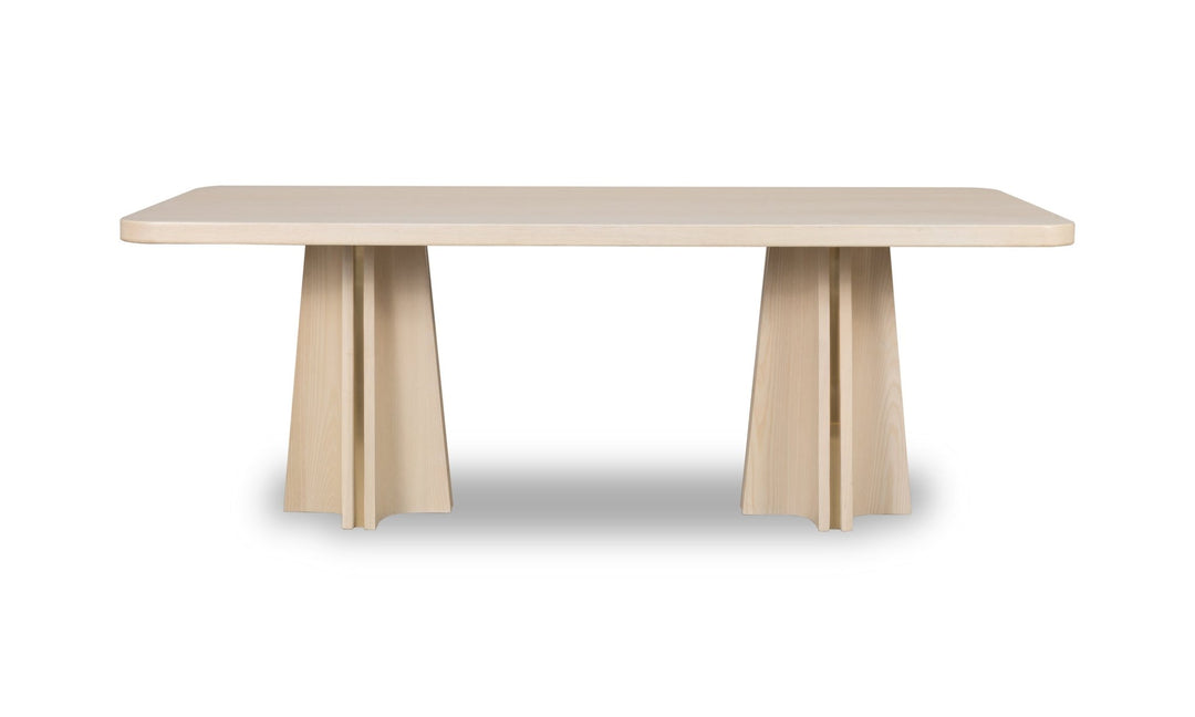 Zinnia Ash Wood Double Pedestal Dining Table in White Sand Table modern furniture Contempo Furniture