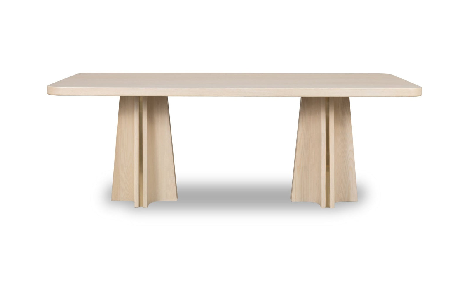 Zinnia Ash Wood Double Pedestal Dining Table in White Sand Table modern furniture Contempo Furniture