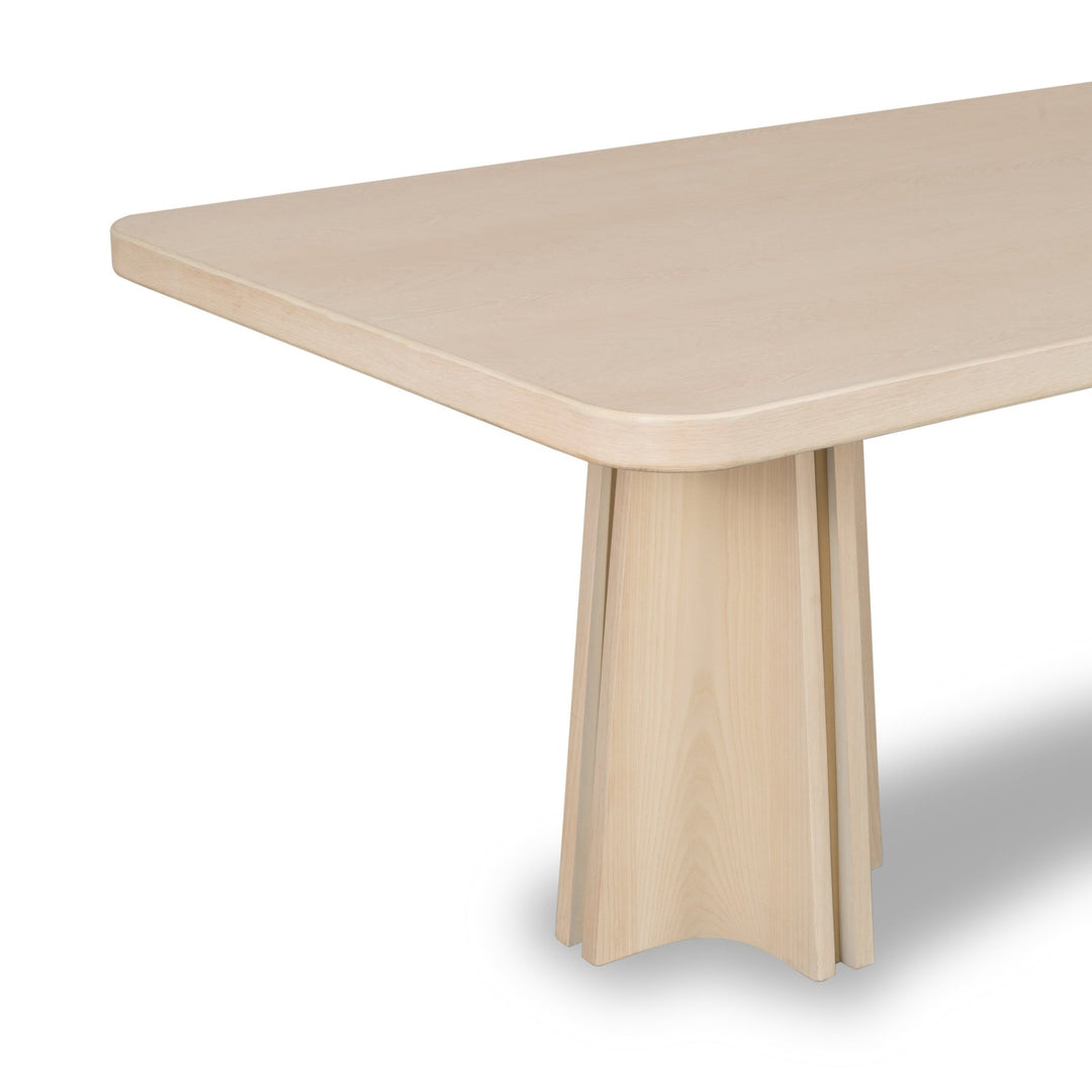Zinnia Ash Wood Double Pedestal Dining Table in White Sand Table modern furniture Contempo Furniture
