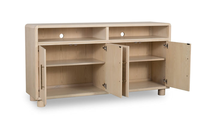 Zinnia Four Door Two Shelf Sideboard in White Sand Sideboard modern furniture Contempo Furniture