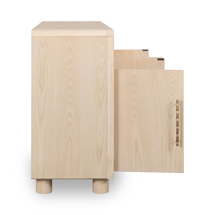 Zinnia Four Door Two Shelf Sideboard in White Sand Sideboard modern furniture Contempo Furniture