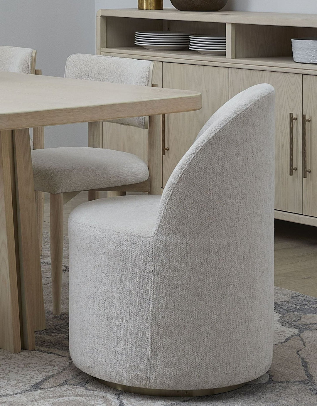 Zinnia Fully Upholstered Swivel Chair in Dune Chenille Chair modern furniture Contempo Furniture