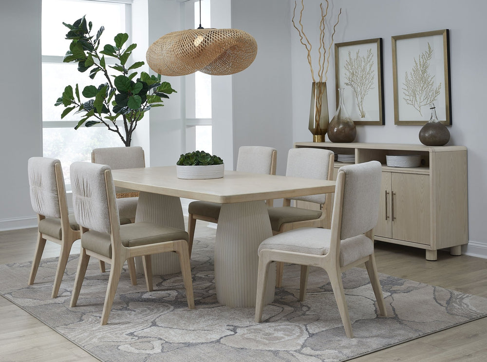 Zinnia Plaster Base Wood Top Dining Table in White Sand and Ivory