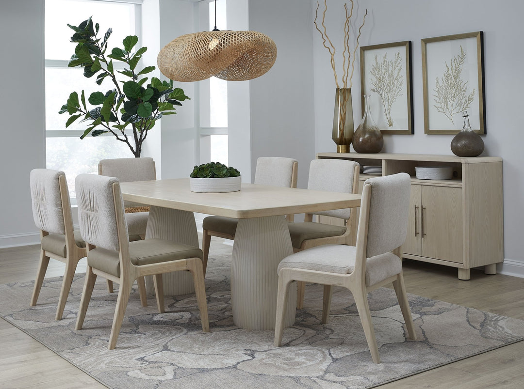 Zinnia Plaster Base Wood Top Dining Table in White Sand and Ivory Table modern furniture Contempo Furniture