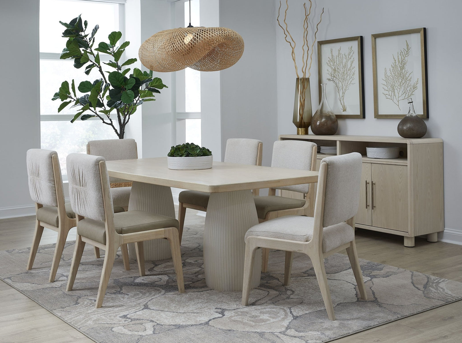Zinnia Plaster Base Wood Top Dining Table in White Sand and Ivory Table modern furniture Contempo Furniture