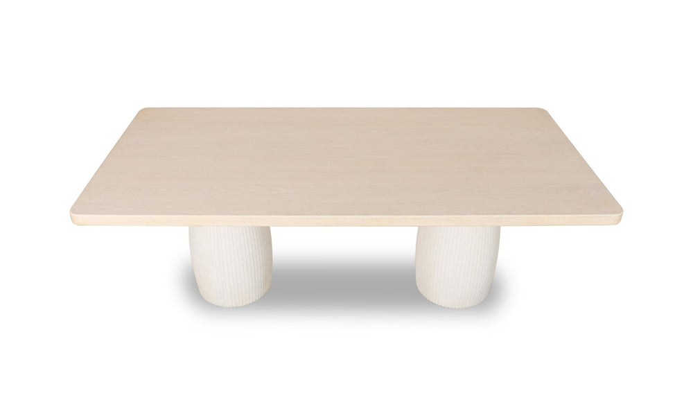 Zinnia Plaster Base Wood Top Dining Table in White Sand and Ivory