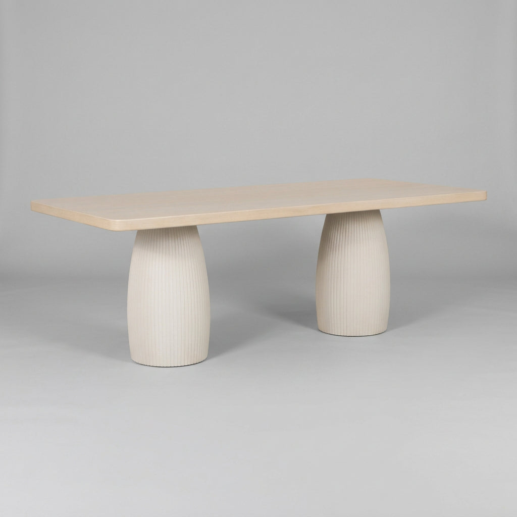 Zinnia Plaster Base Wood Top Dining Table in White Sand and Ivory