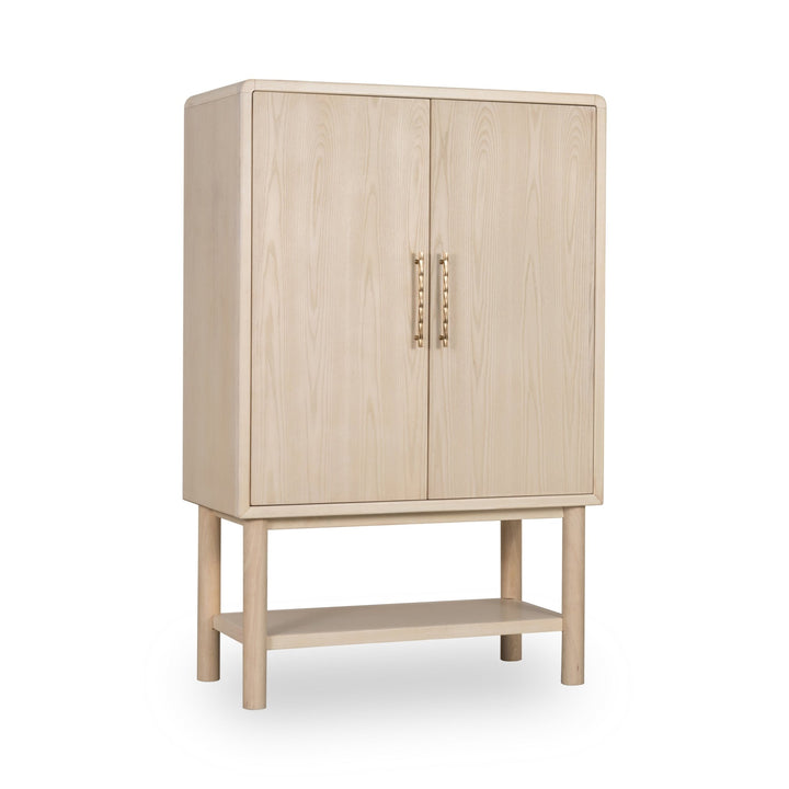 Zinnia Two Door Ash Wood Bar Cabinet in White Sand Sideboard modern furniture Contempo Furniture