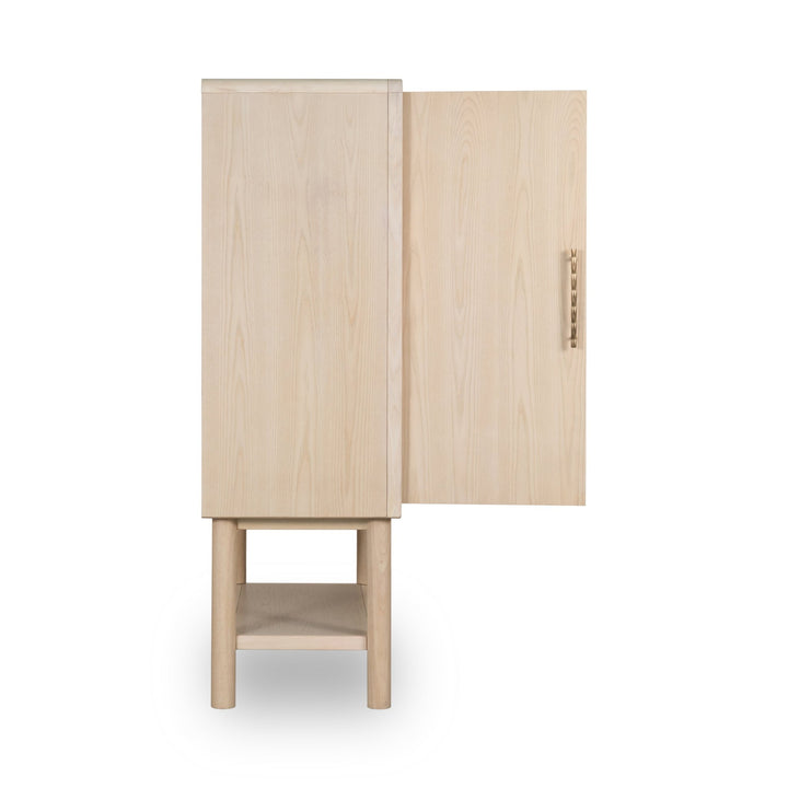 Zinnia Two Door Ash Wood Bar Cabinet in White Sand Sideboard modern furniture Contempo Furniture