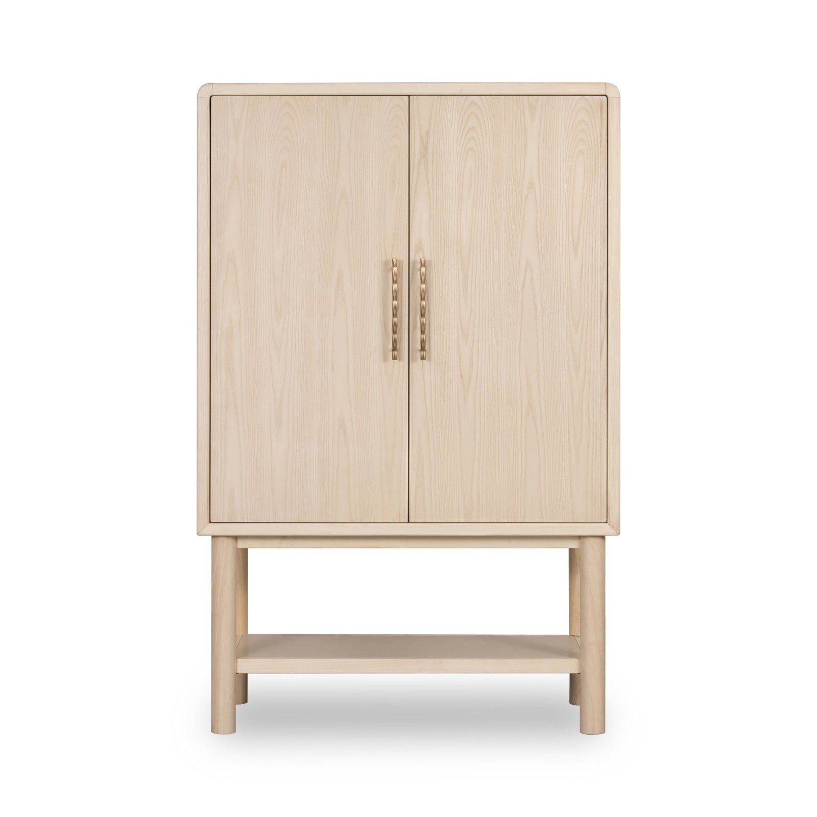 Zinnia Two Door Ash Wood Bar Cabinet in White Sand Sideboard modern furniture Contempo Furniture