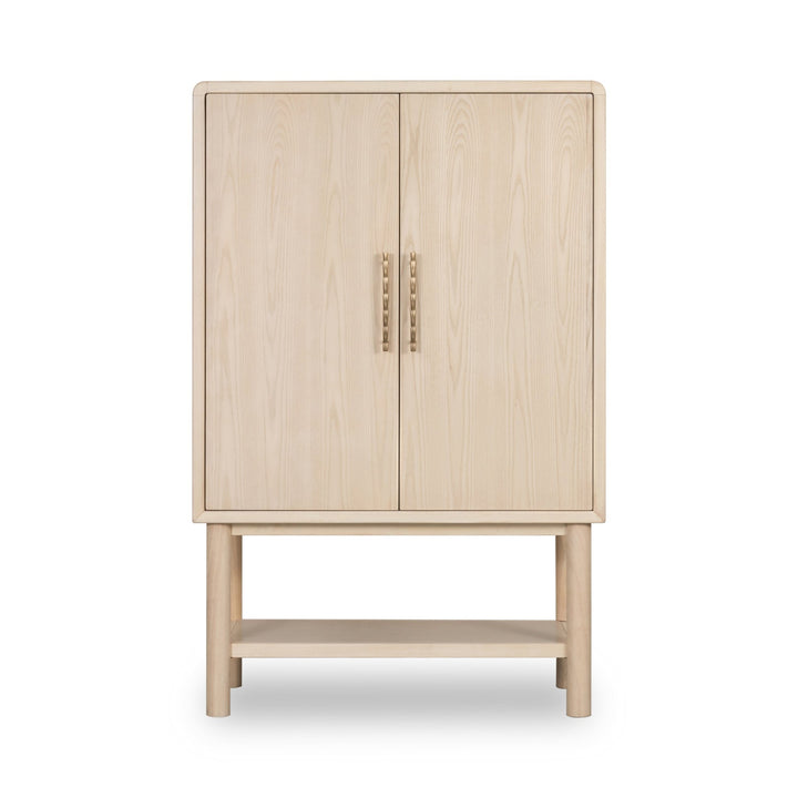 Zinnia Two Door Ash Wood Bar Cabinet in White Sand Sideboard modern furniture Contempo Furniture