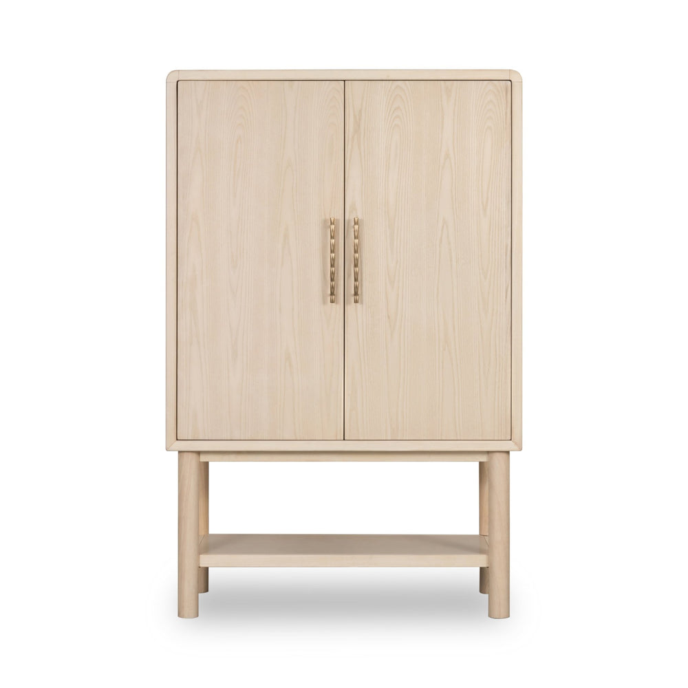 Zinnia Two Door Ash Wood Bar Cabinet in White Sand
