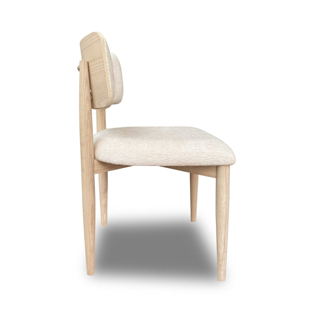 Zinnia Wood Back Dining Chair in White Sand and Dune Chenille