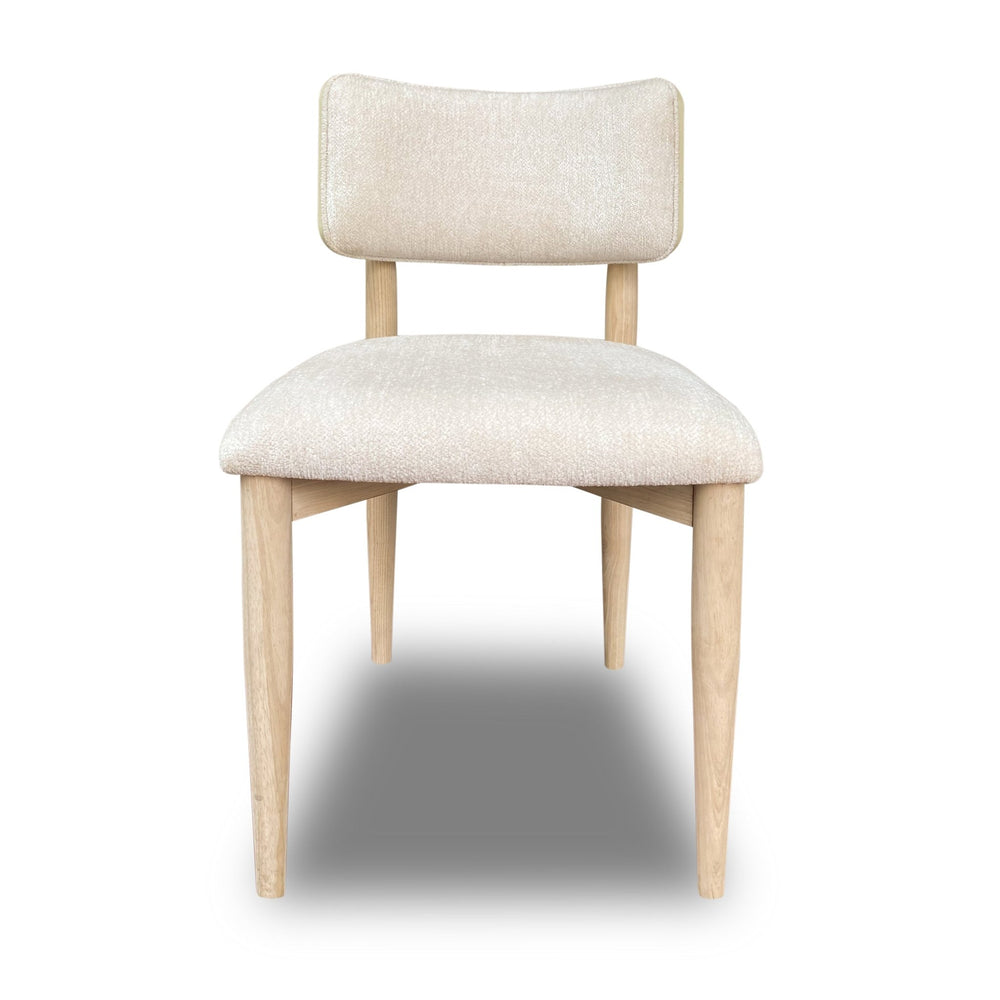 Zinnia Wood Back Dining Chair in White Sand and Dune Chenille