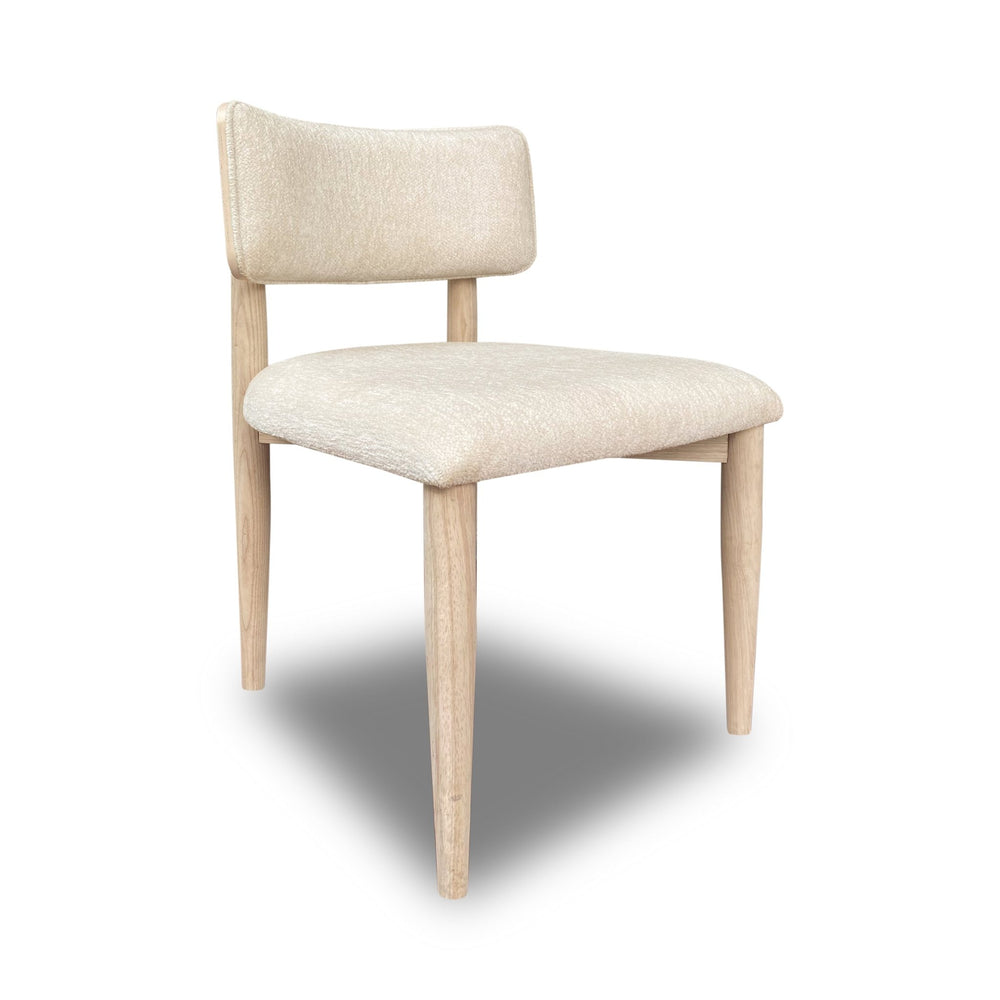 Zinnia Wood Back Dining Chair in White Sand and Dune Chenille