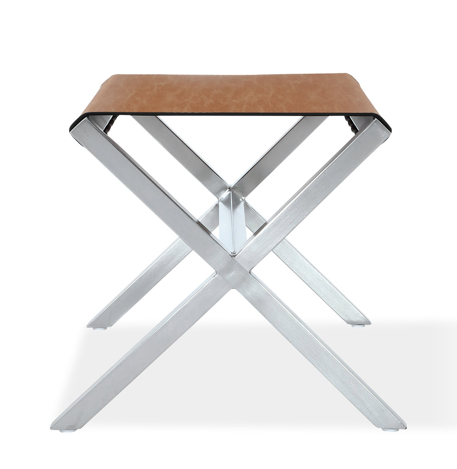 Modus Furniture Jvhh88B One Coastal Modern Directors Stool In Stainless Steel And Leather