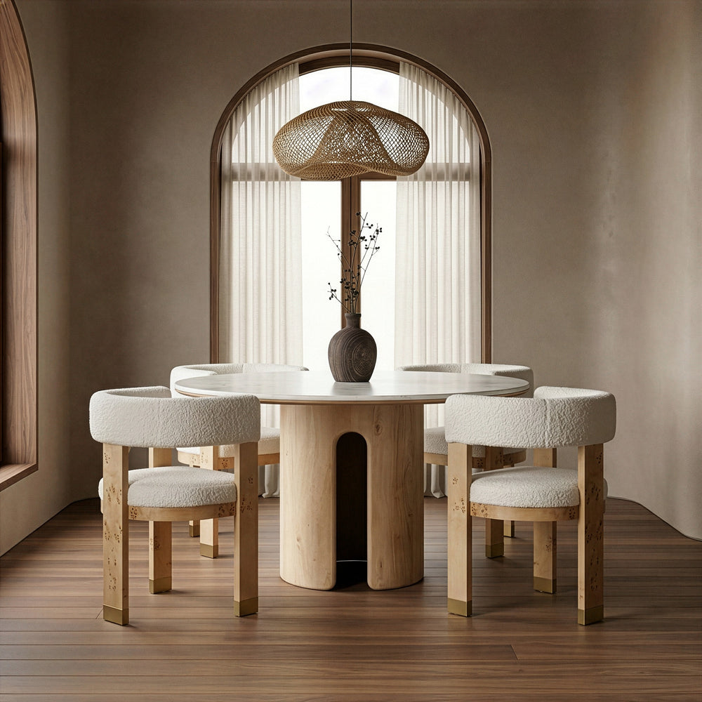 Zorhan - Modern White Marble + Mango Round Dining Table - View 2