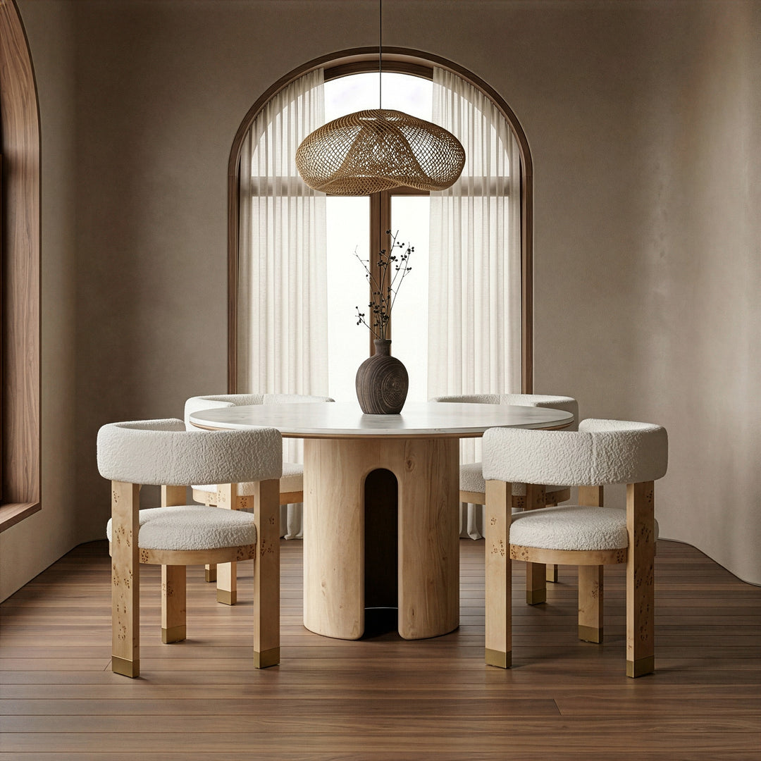 Zorhan - Modern White Marble + Mango Round Dining Table