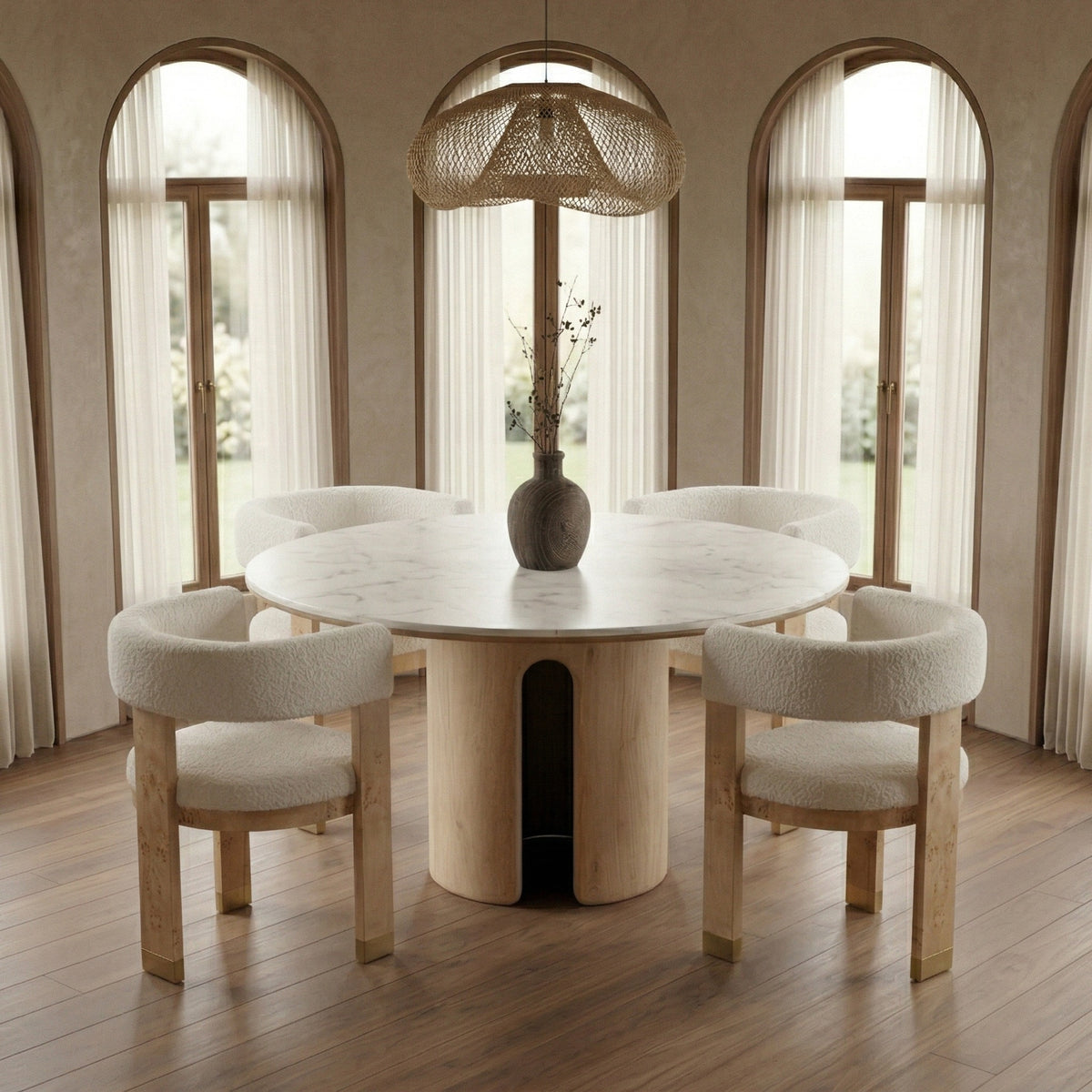 Zorhan - Modern White Marble + Mango Round Dining Table - View 3