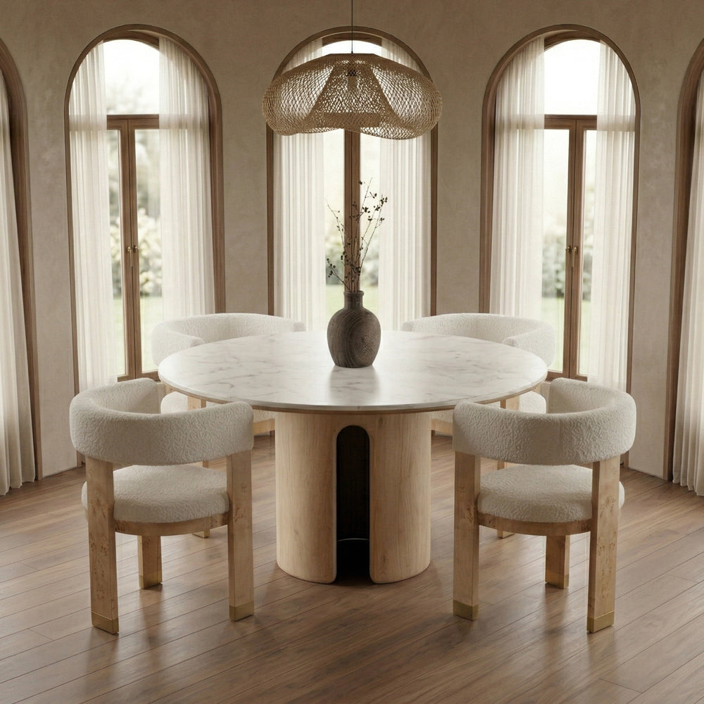 Zorhan - Modern White Marble + Mango Round Dining Table - View 3