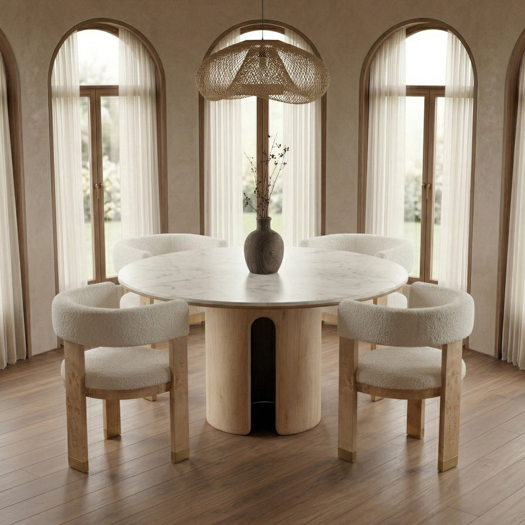Zorhan - Modern White Marble + Mango Round Dining Table
