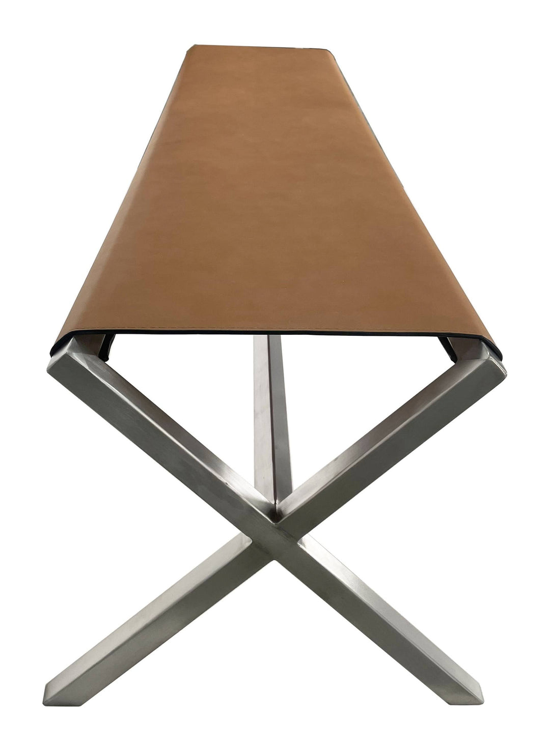 Modus Furniture Jvhh65 One Modern Coastal Directors Style Leather Dining Bench In Cognac And Brushed Stainless Steel