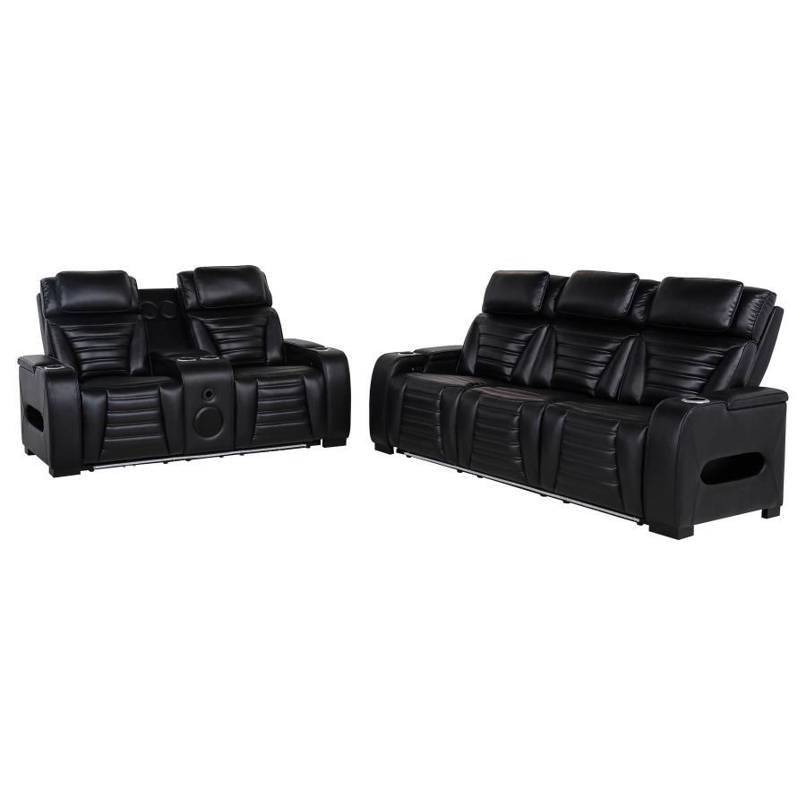Zuma - 2 Piece Faux Leather Dual Power LED Sofa Set - Black Reclining Sofa & Loveseat modern furniture Contempo Furniture