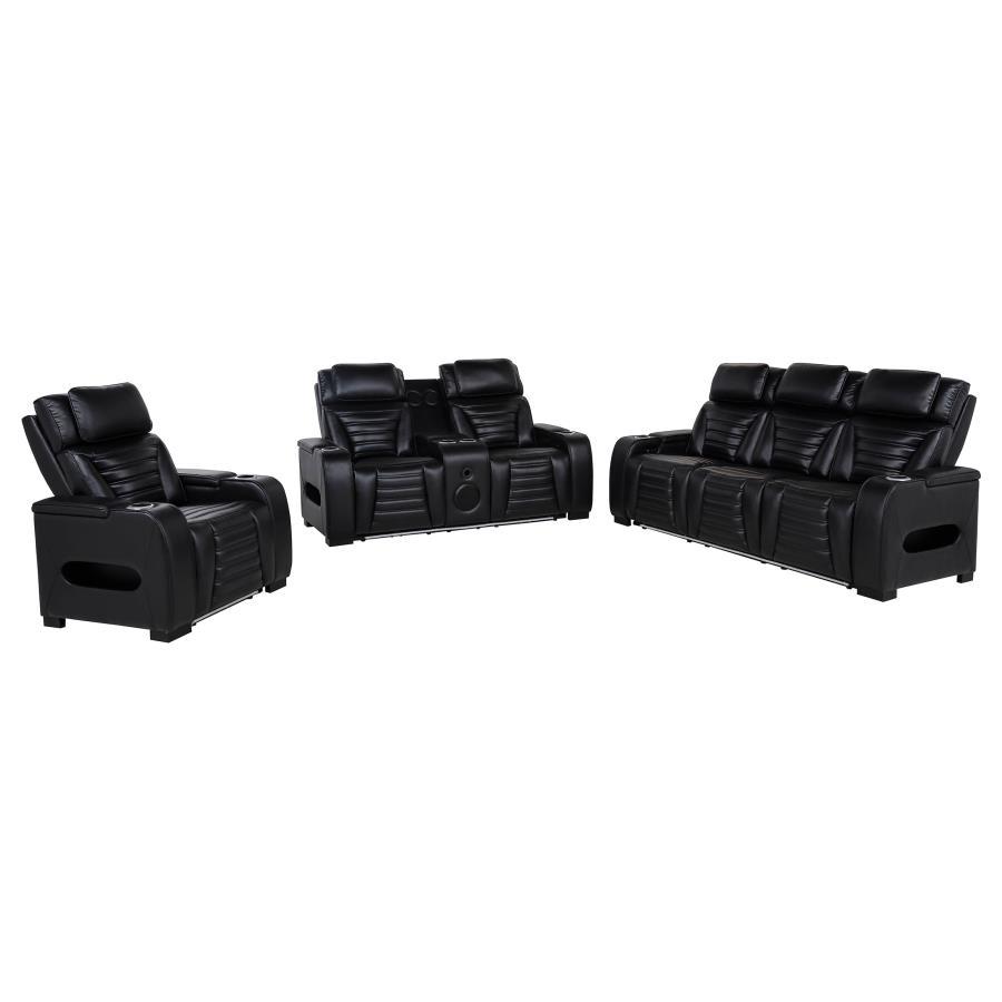 Zuma - 3 Piece Faux Leather Dual Power LED Sofa Set - Black 3 - Piece Living Room Set modern furniture Contempo Furniture
