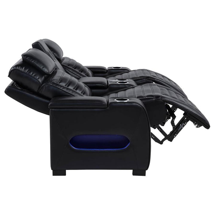 Zuma - Faux Leather Dual Power Reclining LED Loveseat - Black Reclining Loveseat modern furniture Contempo Furniture