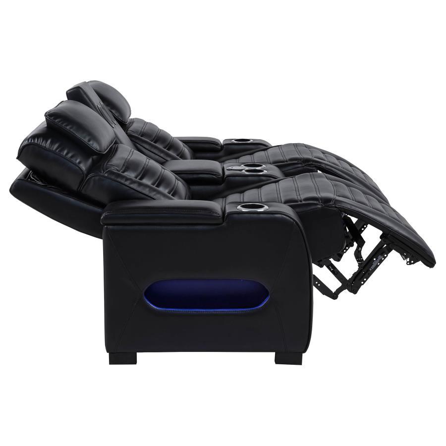 Zuma - Faux Leather Dual Power Reclining LED Loveseat - Black Reclining Loveseat modern furniture Contempo Furniture